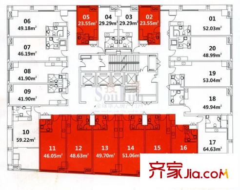 福州金融街萬達廣場戶型圖C1樓標(biāo)準(zhǔn)層 1室1廳1衛(wèi)1廚