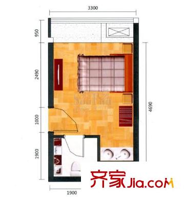 福州金融街萬達廣場戶型圖C1樓02、05戶型圖 1室1衛(wèi)