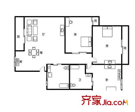 錦繡文華小區(qū) 3室 戶型圖