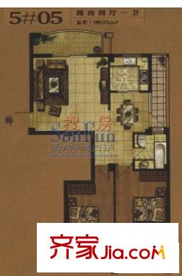 金輝伯爵山戶型圖5#樓戶型 2室2廳1衛(wèi)1廚