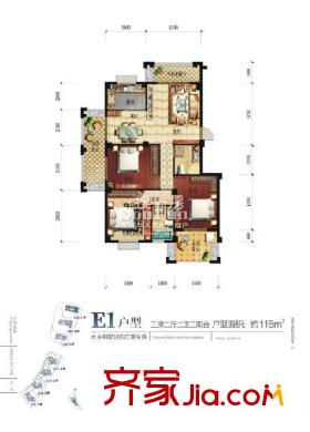 江南水都意境戶型圖E1戶型 3室2廳2衛(wèi)3廚