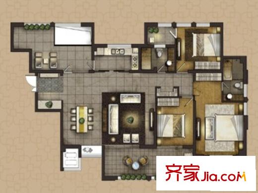 融匯江山戶型圖帝景閣B1戶型  3室2廳2衛(wèi)1廚