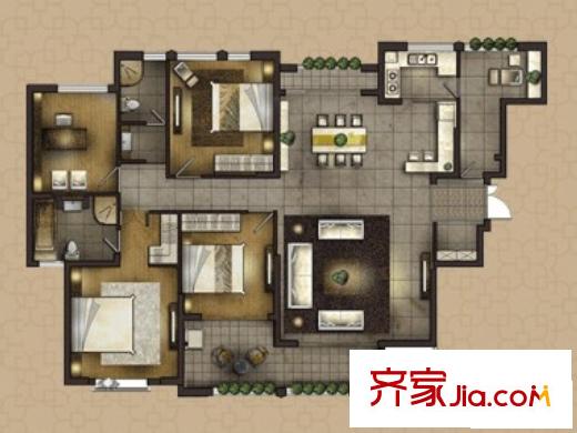 融匯江山戶型圖帝景閣B3戶型  4室2廳2衛(wèi)1廚