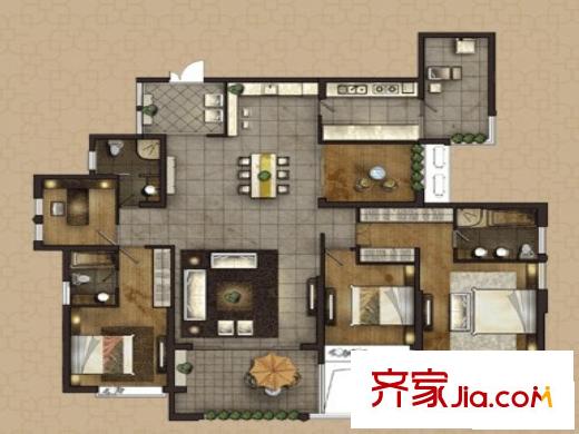 融匯江山戶型圖帝景閣B2戶型 4室2廳3衛(wèi)1廚