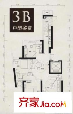 三迪凱旋楓丹戶型圖3B戶型 3室2廳2衛(wèi)1廚