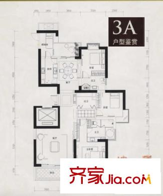 三迪凱旋楓丹戶型圖3A戶型 3室2廳3衛(wèi)1廚