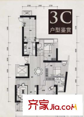 三迪凱旋楓丹戶型圖3C戶型 3室2廳2衛(wèi)1廚