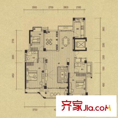 三迪香頌楓丹戶型圖1#F戶型 4室2廳2衛(wèi)1廚