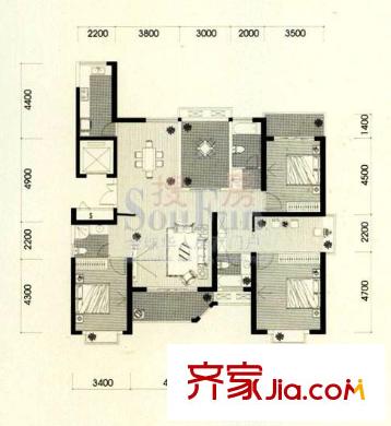 三迪香頌楓丹戶型圖3#01單元 4室2廳3衛(wèi)1廚