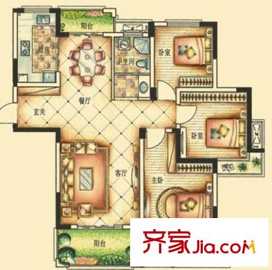 前進四路小區(qū)戶型圖3室2廳 戶型圖 3室2廳