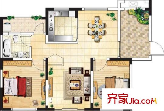 七星青山天兴花园(还建房)户型图2室2厅 户型图 2室2厅