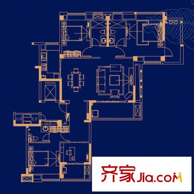 萬(wàn)科金域華府戶(hù)型圖1/3/5#C戶(hù)型 4室2廳3衛(wèi)1廚