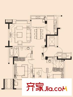 萬科金域華府戶型圖1/3/5#B戶型 3室2廳2衛(wèi)1廚