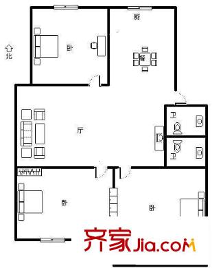 臥湖新苑 3室 戶型圖