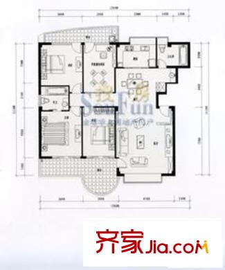 金山豪景戶型圖4室2廳2衛(wèi)1廚