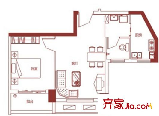 千禧名苑戶型圖1室2廳 1室2廳