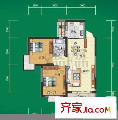 麗水康城戶型圖H3 2室2廳1衛(wèi)