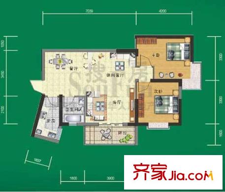 麗水康城戶型圖H2 2室2廳1衛(wèi)