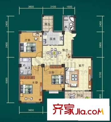 麗水康城戶型圖E1 3室2廳2衛(wèi)