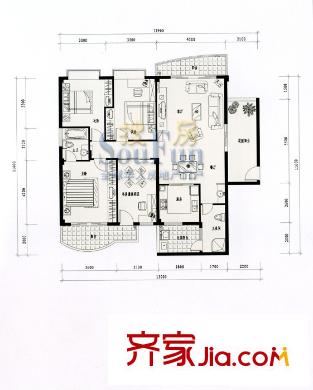 金山豪景戶型圖3室2廳2衛(wèi)1廚