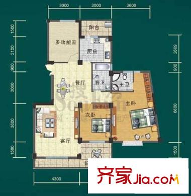 麗水康城戶型圖D2 3室2廳2衛(wèi)