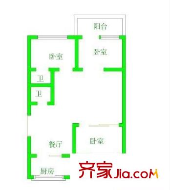 湖濱郵電小區(qū) 3室 戶型圖