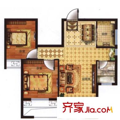 烏龍江大區(qū)戶型圖A3戶型 2室2廳1衛(wèi)1廚