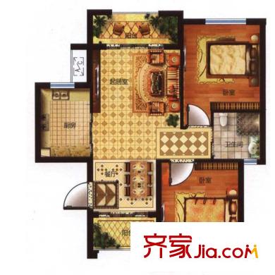 烏龍江大區(qū)戶型圖A4戶型 2室2廳1衛(wèi)1廚