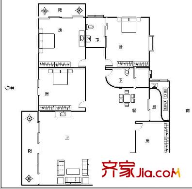 鼓山苑 4室 戶型圖