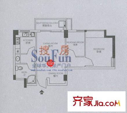 武夷國際城戶型圖2室2廳1衛(wèi)1廚