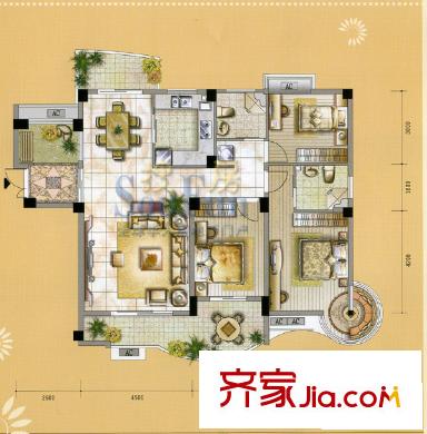 中茵加洲花城 3室戶型圖