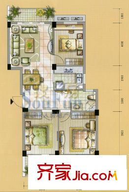 中茵加洲花城 3室戶型圖