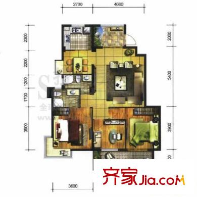 七街十二府戶型圖8# 9#標(biāo)準(zhǔn)層D戶型 3室2廳2衛(wèi)1廚