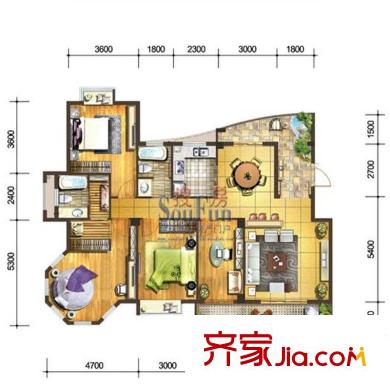七街十二府戶型圖6/7#標(biāo)準(zhǔn)層C戶型 4室2廳2衛(wèi)1廚