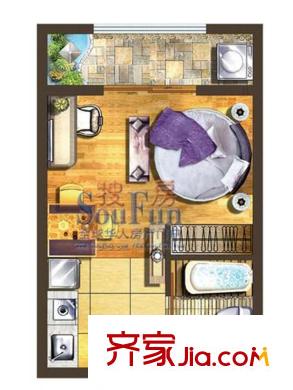 七街十二府戶型圖12/13#標(biāo)準(zhǔn)層H戶型 1室1廳1衛(wèi)1廚