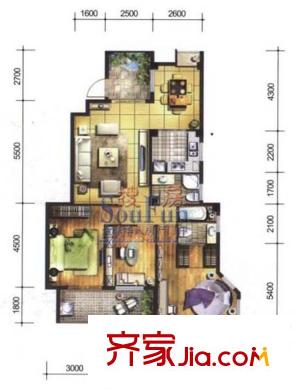 七街十二府戶型圖5#B戶型 3室2廳2衛(wèi)1廚