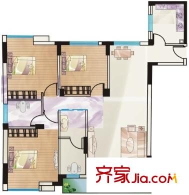 澳門銀座二期戶型圖3室2廳 3室2廳