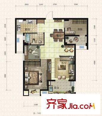 永嘉天地廣場戶型圖永嘉天地一期 戶型圖  3室2廳1衛(wèi)1廚