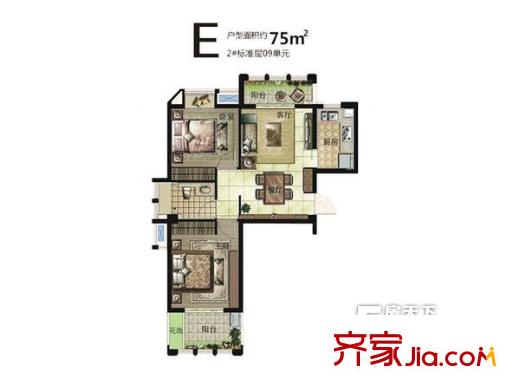 永嘉天地廣場戶型圖永嘉天地一期 戶型圖  2室2廳1衛(wèi)1廚