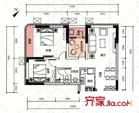 融科天城四期 2室 戶型圖
