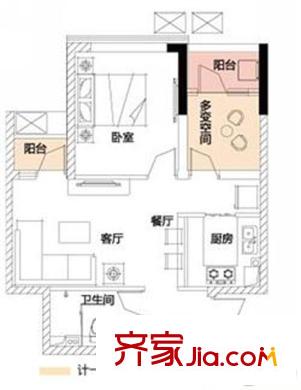 融科天城四期 1室 戶型圖