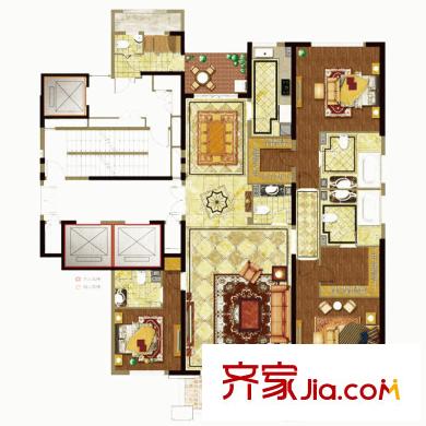 武漢萬(wàn)達(dá)九號(hào)公館戶型圖一期戶型圖-2 3室2廳4衛(wèi)1廚