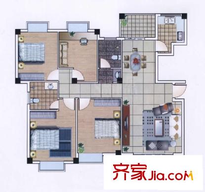 領(lǐng)秀新城戶型圖3# 4室2廳2衛(wèi)1廚