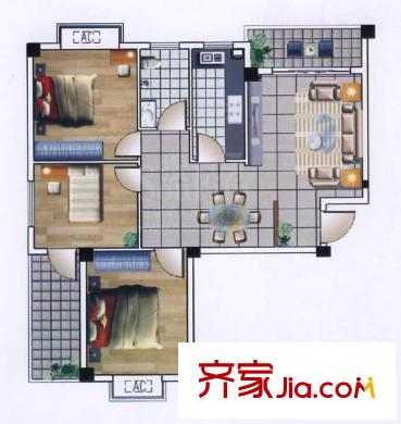 領(lǐng)秀新城戶型圖4#A戶型 3室2廳1衛(wèi)1廚