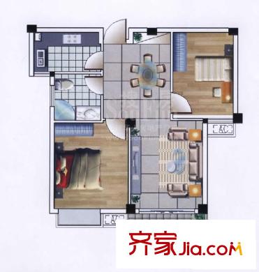領(lǐng)秀新城戶型圖4#C戶型 2室2廳1衛(wèi)1廚