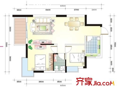 三角路花園戶型圖2室1廳 戶型圖 2室1廳
