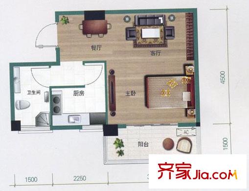 博學(xué)華府戶型圖1期A4戶型 1室1廳1衛(wèi)