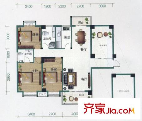 博學(xué)華府戶型圖1期A1戶型 3室2廳2衛(wèi)
