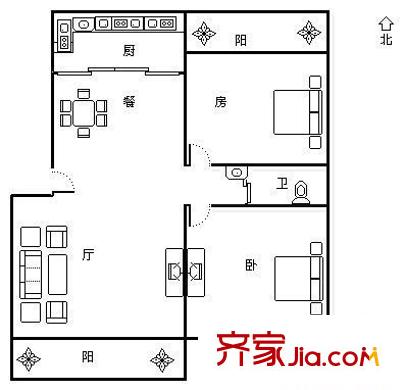 盛天現(xiàn)代城 2室 戶型圖
