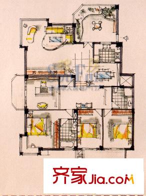 實(shí)華藍(lán)灣雅境戶型圖4室3廳2衛(wèi)